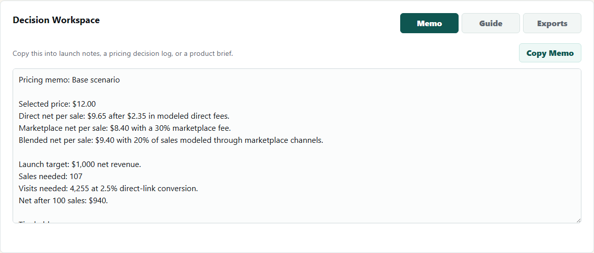 Generated pricing memo